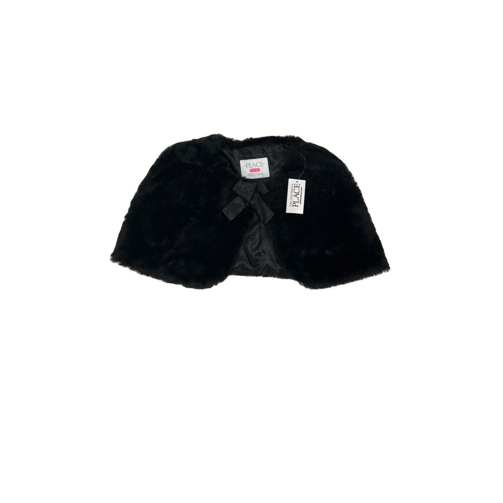 Place Girls Bolero Shawl Faux Fur Black Shaw Size 5/6 New With Tags